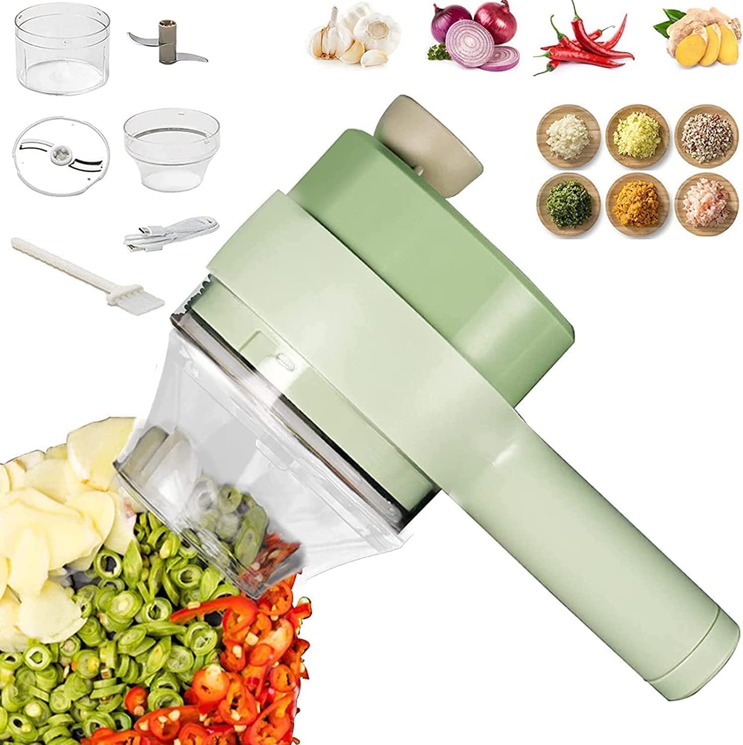 4-in-1 Electric Vegetable Cutter, Slicer, Grater, Chopper